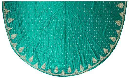 Sanskriti Vintage Green Long Lehenga Satin Silk Hand Embroidery Zardozi Unstitch