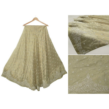 Sanskriti Vintage Ivory Long Lehenga Pure Silk Hand Embroidered Zardozi Unstitch