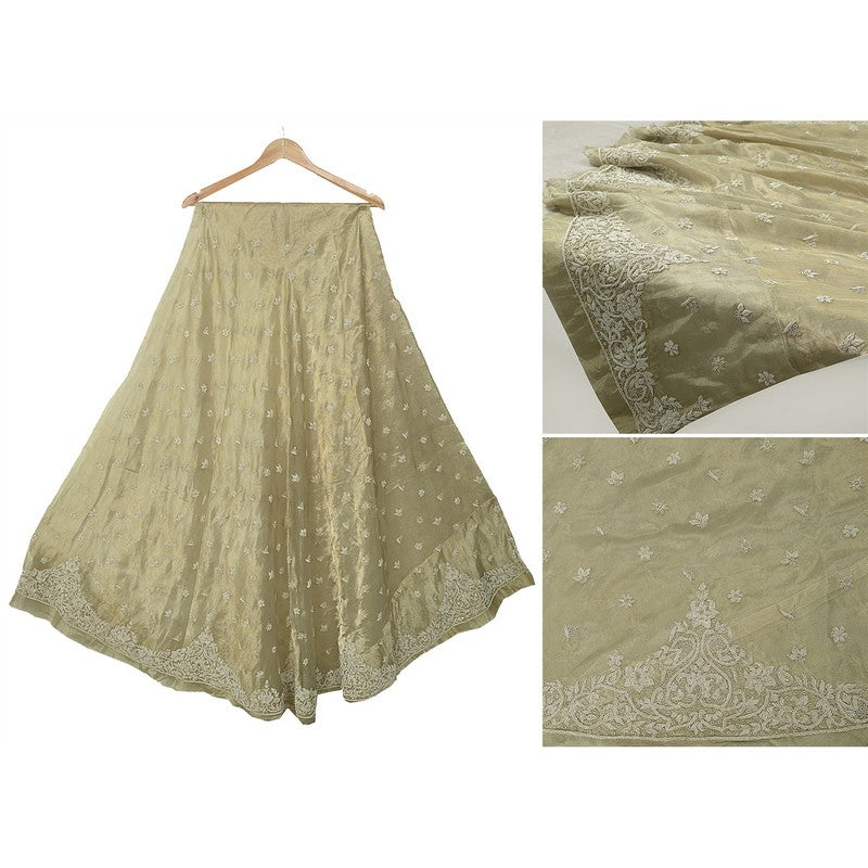 Sanskriti Vintage Ivory Long Lehenga Pure Silk Hand Embroidered Zardozi Unstitch