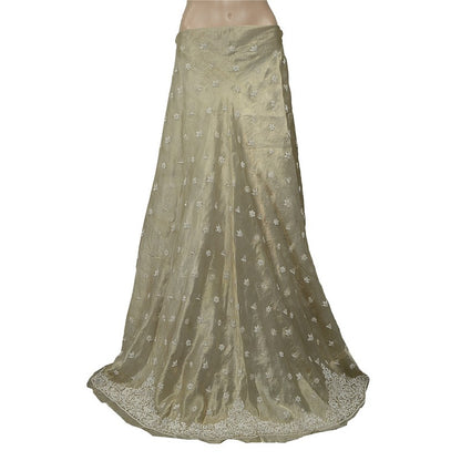 Sanskriti Vintage Ivory Long Lehenga Pure Silk Hand Embroidered Zardozi Unstitch