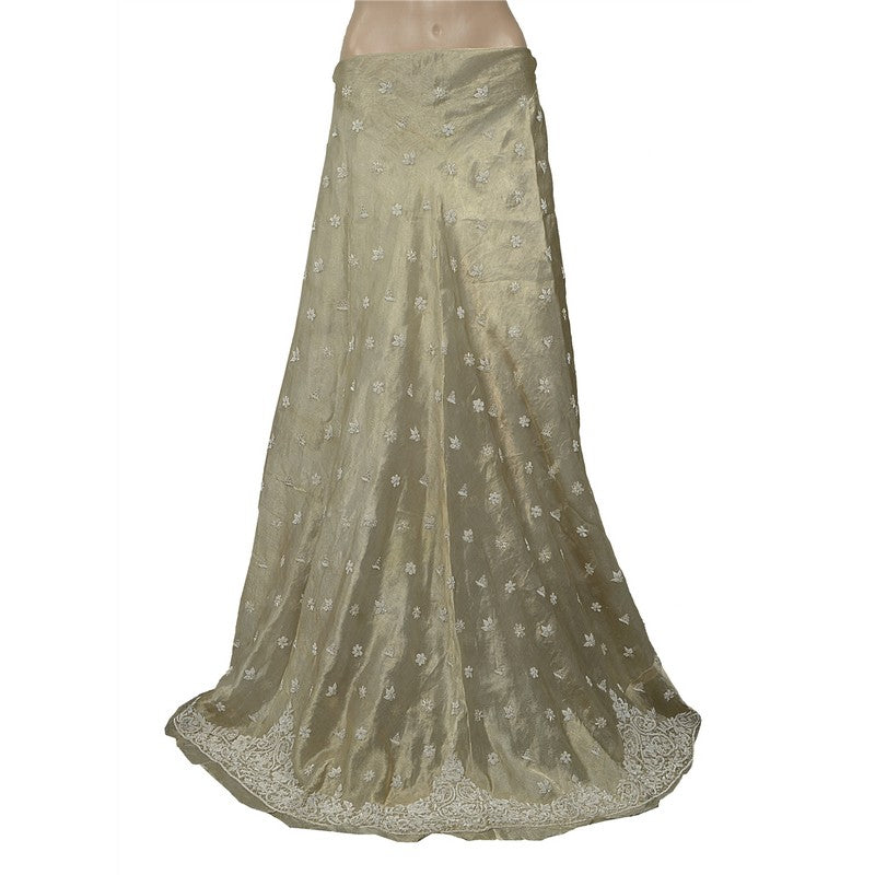 Sanskriti Vintage Ivory Long Lehenga Pure Silk Hand Embroidered Zardozi Unstitch