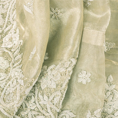 Sanskriti Vintage Ivory Long Lehenga Pure Silk Hand Embroidered Zardozi Unstitch