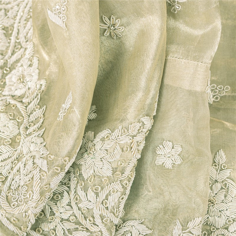 Sanskriti Vintage Ivory Long Lehenga Pure Silk Hand Embroidered Zardozi Unstitch