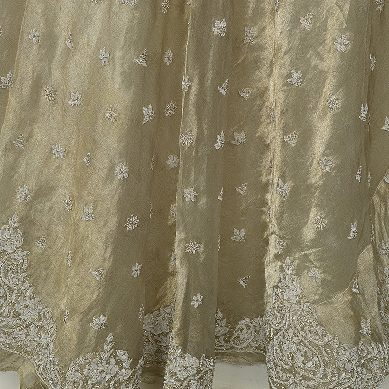 Sanskriti Vintage Ivory Long Lehenga Pure Silk Hand Embroidered Zardozi Unstitch