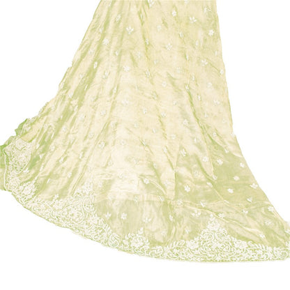 Sanskriti Vintage Ivory Long Lehenga Pure Silk Hand Embroidered Zardozi Unstitch