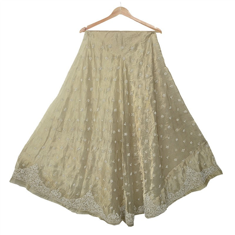 Sanskriti Vintage Ivory Long Lehenga Pure Silk Hand Embroidered Zardozi Unstitch