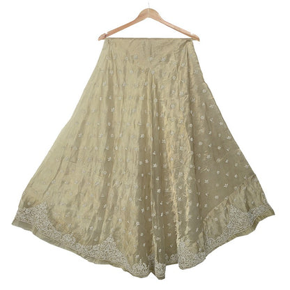 Sanskriti Vintage Ivory Long Lehenga Pure Silk Hand Embroidered Zardozi Unstitch