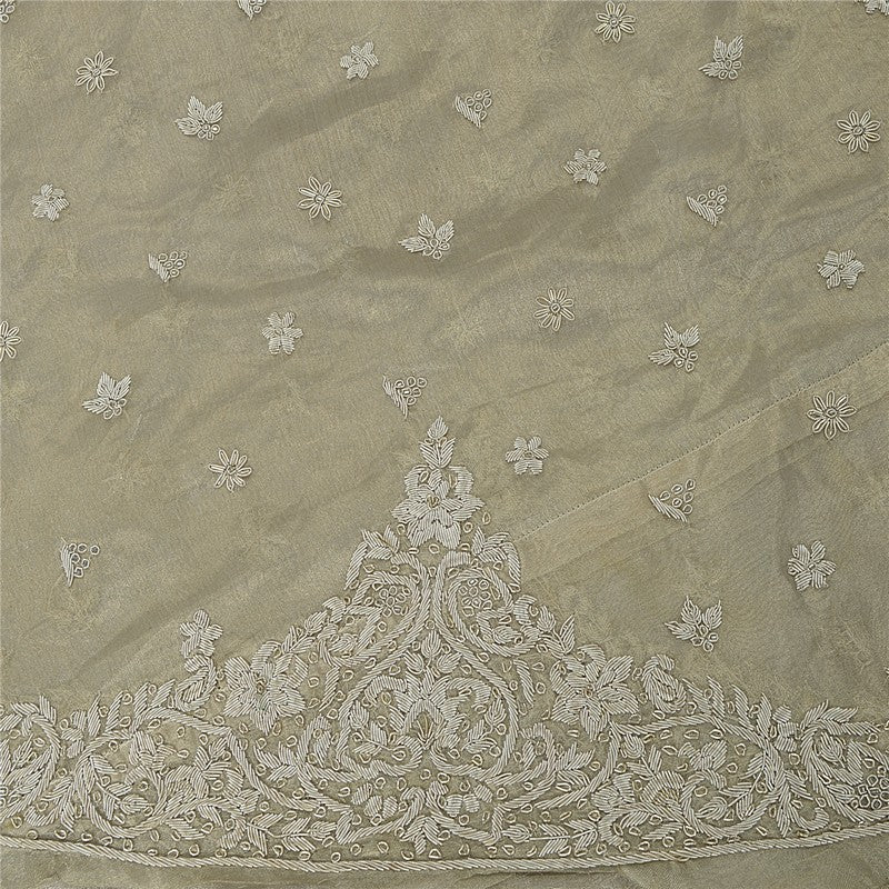 Sanskriti Vintage Ivory Long Lehenga Pure Silk Hand Embroidered Zardozi Unstitch