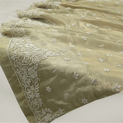 Sanskriti Vintage Ivory Long Lehenga Pure Silk Hand Embroidered Zardozi Unstitch