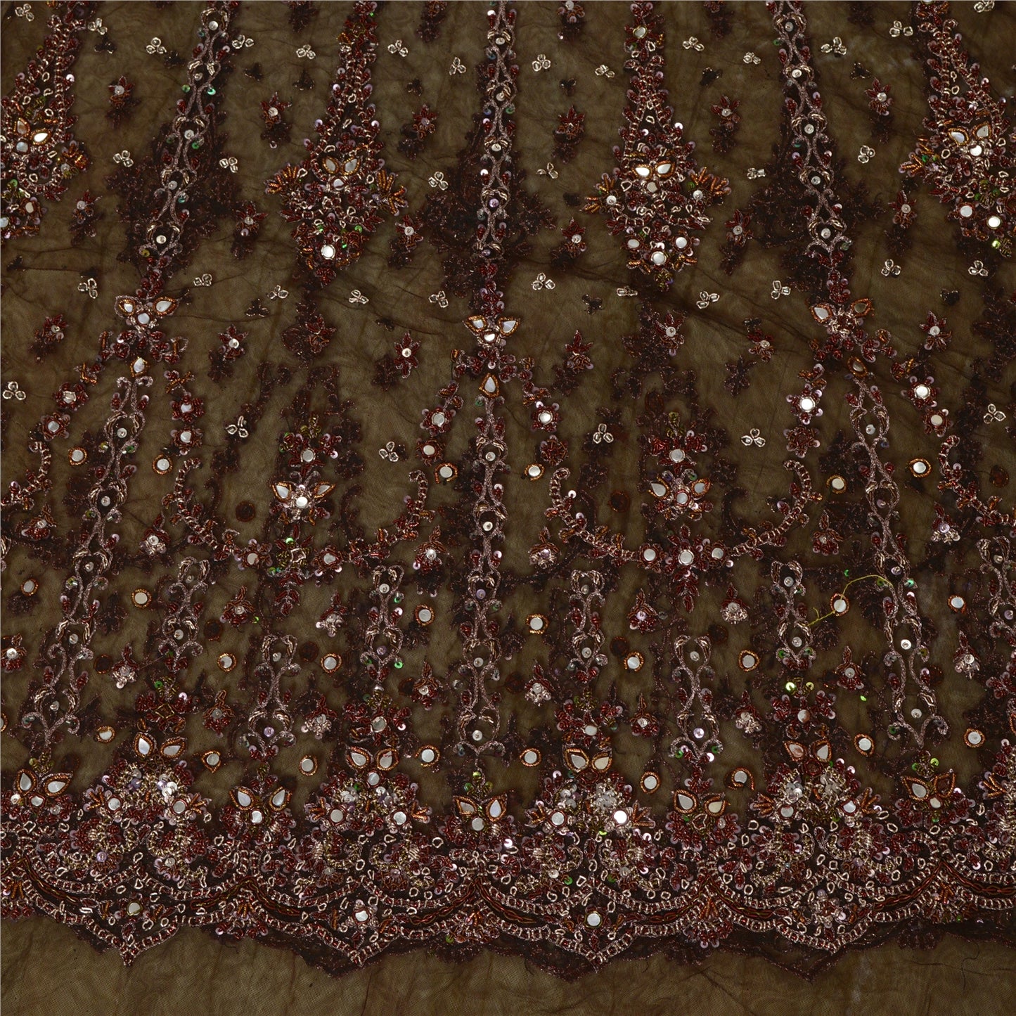 Sanskriti Vintage Brown Long Lehenga Net Mesh Hand Beaded Zardozi Unstitched