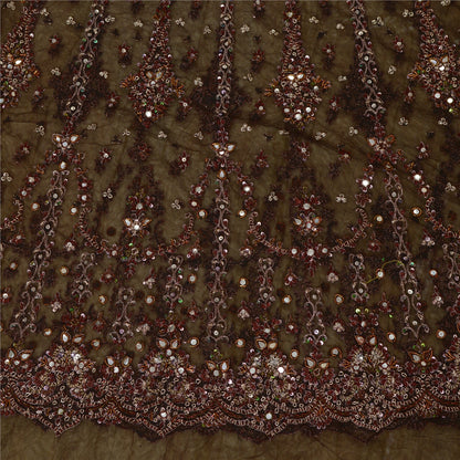 Sanskriti Vintage Brown Long Lehenga Net Mesh Hand Beaded Zardozi Unstitched