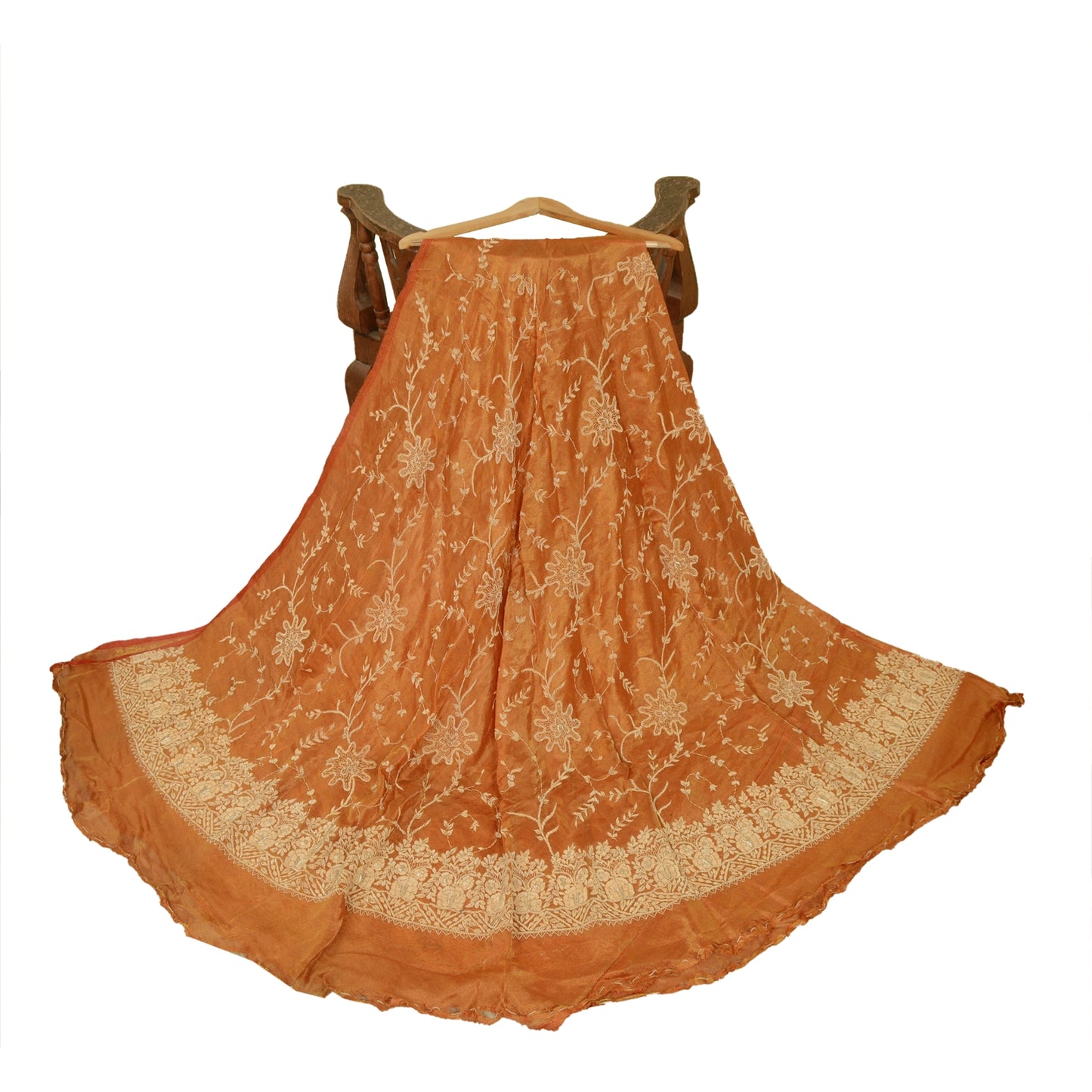 Sanskriti Vintage Orange Long Lehenga Pure Silk Hand Embroidery Zardozi Unstitch