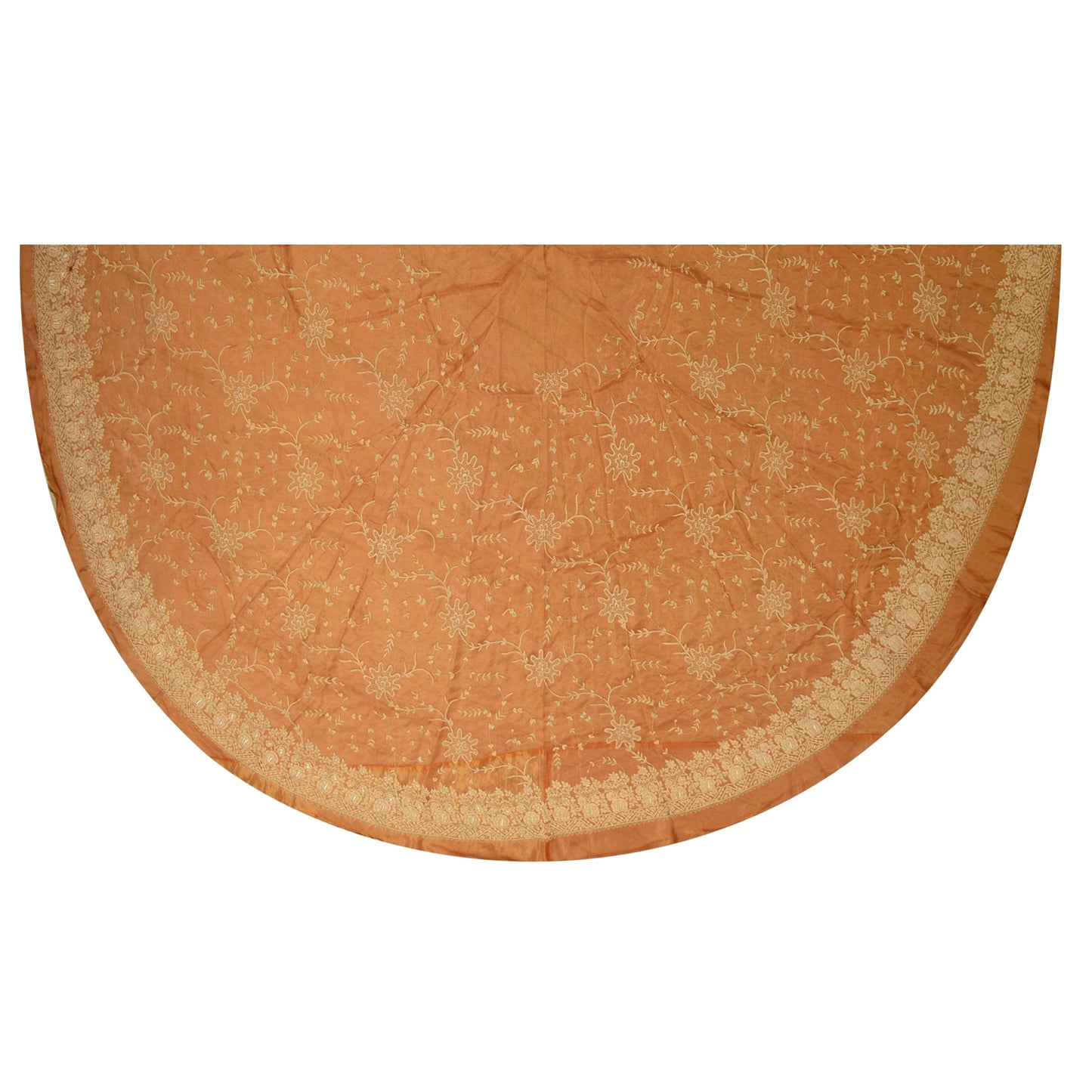 Sanskriti Vintage Orange Long Lehenga Pure Silk Hand Embroidery Zardozi Unstitch