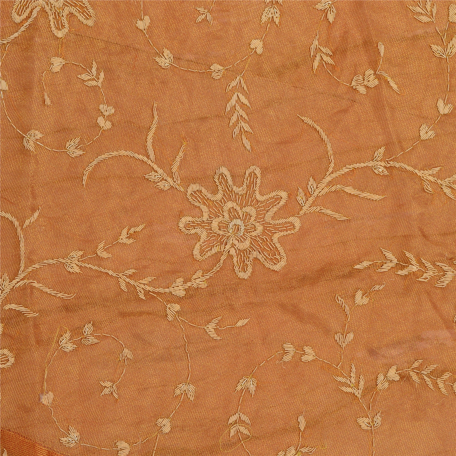 Sanskriti Vintage Orange Long Lehenga Pure Silk Hand Embroidery Zardozi Unstitch