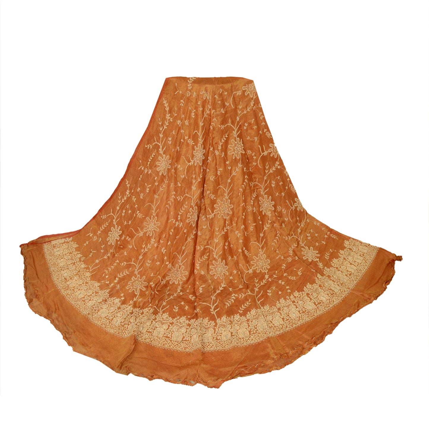 Sanskriti Vintage Orange Long Lehenga Pure Silk Hand Embroidery Zardozi Unstitch