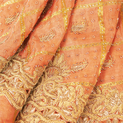 Sanskriti Vintage Peach Long Lehenga Pure Silk Hand Embroidered Zardozi Unstitch