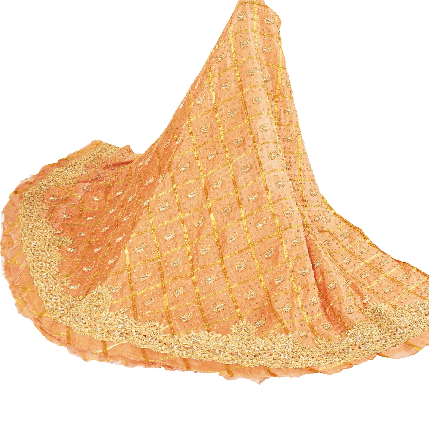 Sanskriti Vintage Peach Long Lehenga Pure Silk Hand Embroidered Zardozi Unstitch
