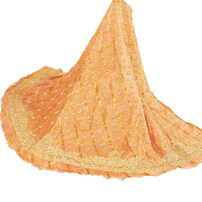 Sanskriti Vintage Peach Long Lehenga Pure Silk Hand Embroidered Zardozi Unstitch