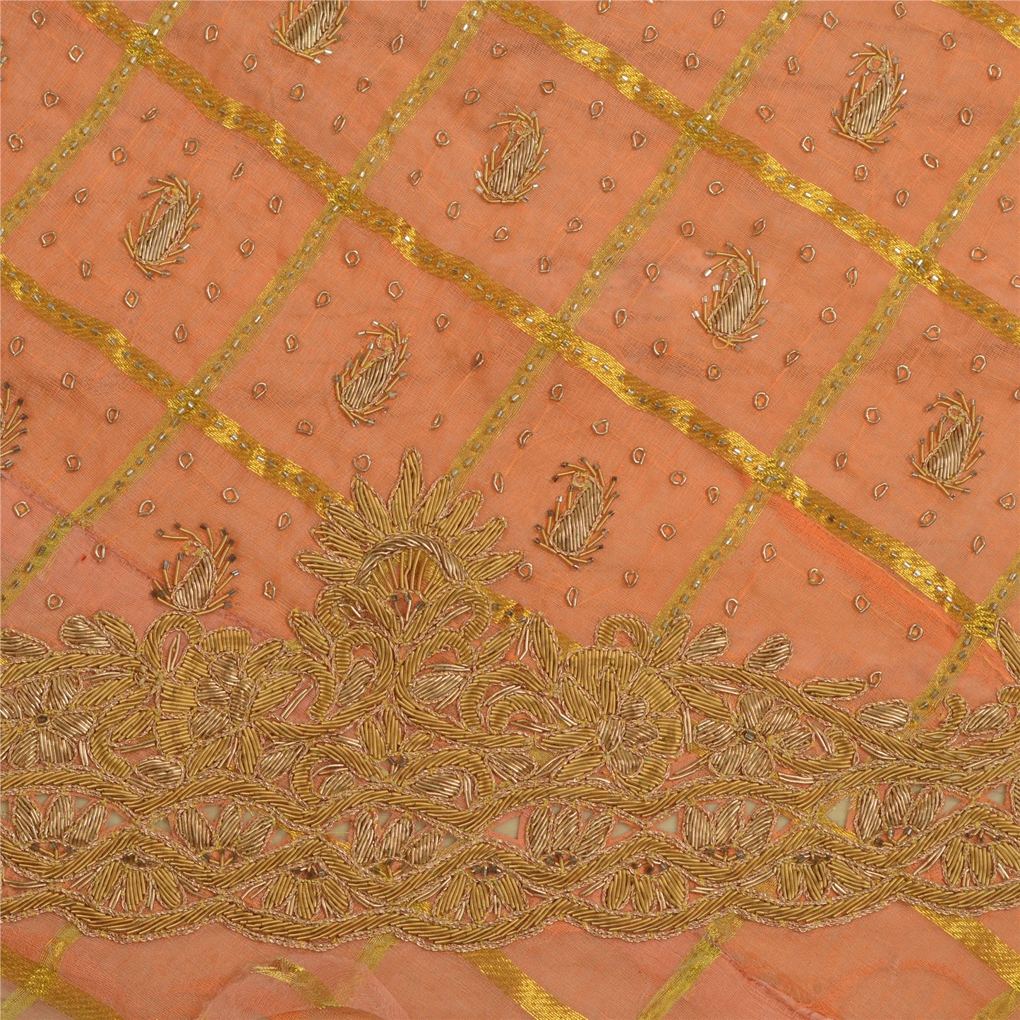 Sanskriti Vintage Peach Long Lehenga Pure Silk Hand Embroidered Zardozi Unstitch