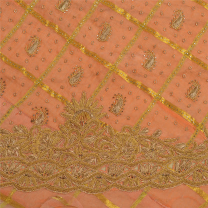 Sanskriti Vintage Peach Long Lehenga Pure Silk Hand Embroidered Zardozi Unstitch