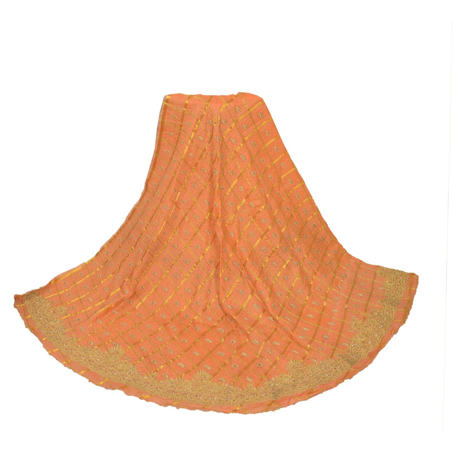 Sanskriti Vintage Peach Long Lehenga Pure Silk Hand Embroidered Zardozi Unstitch
