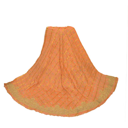Sanskriti Vintage Peach Long Lehenga Pure Silk Hand Embroidered Zardozi Unstitch