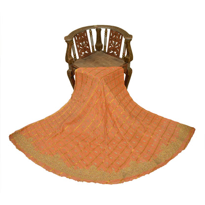 Sanskriti Vintage Peach Long Lehenga Pure Silk Hand Embroidered Zardozi Unstitch