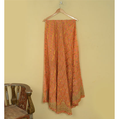 Sanskriti Vintage Peach Long Lehenga Pure Silk Hand Embroidered Zardozi Unstitch