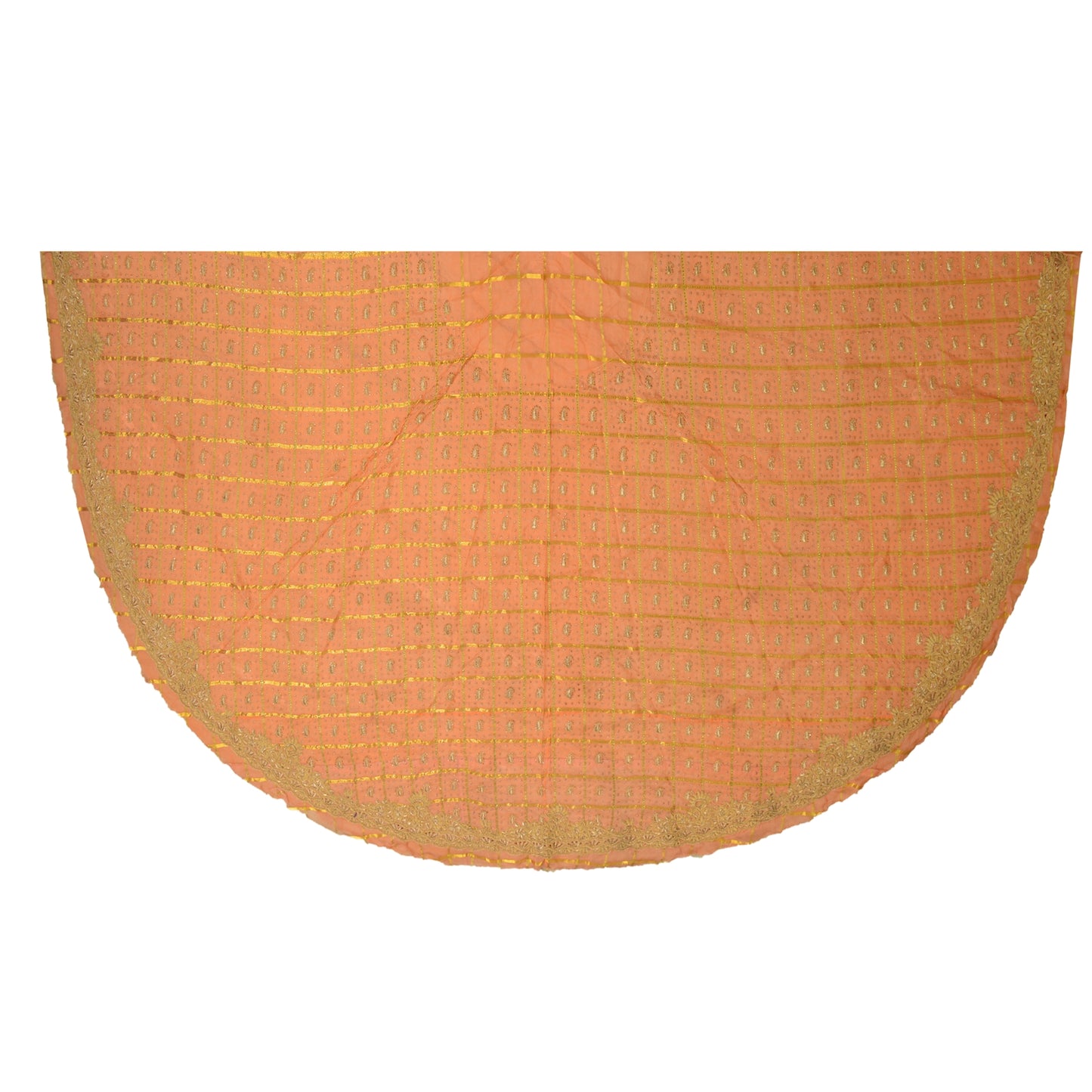 Sanskriti Vintage Peach Long Lehenga Pure Silk Hand Embroidered Zardozi Unstitch