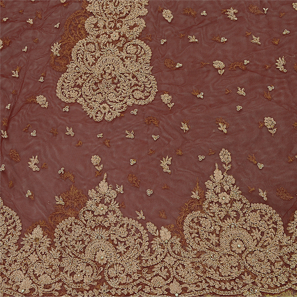 Sanskriti Vintage Dark Red Long Lehenga Net Hand Embroidered Zardozi Unstitched