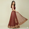 Sanskriti Vintage Dark Red Long Lehenga Net Hand Embroidered Zardozi Unstitched
