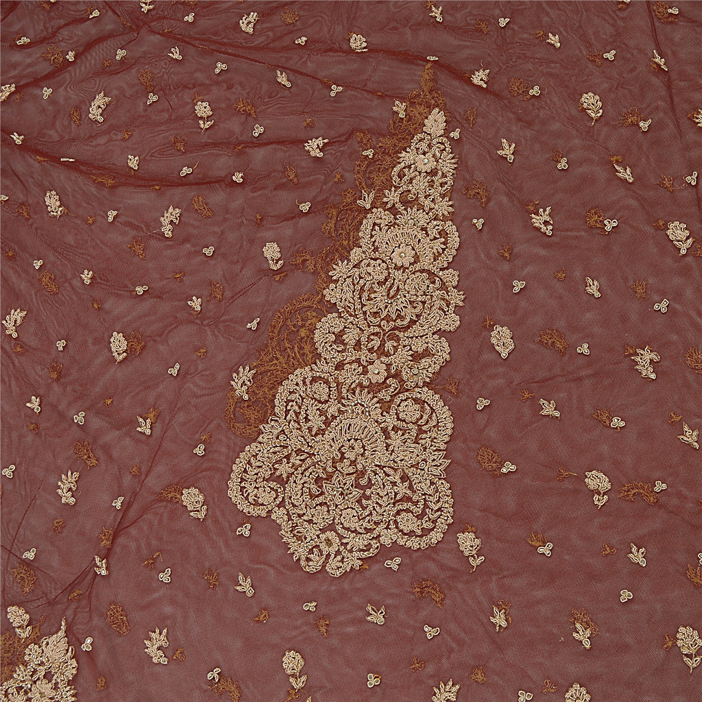 Sanskriti Vintage Dark Red Long Lehenga Net Hand Embroidered Zardozi Unstitched