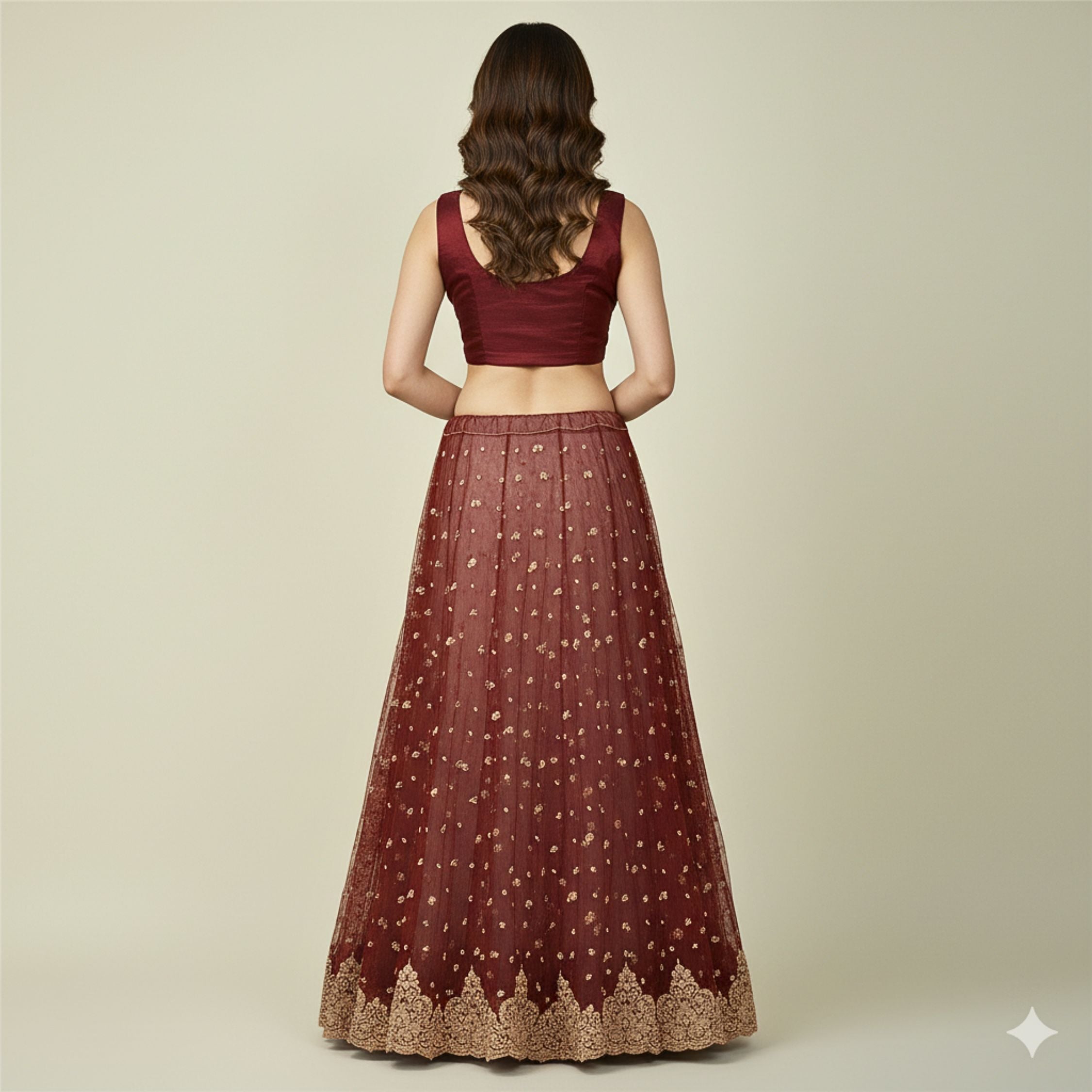 Sanskriti Vintage Dark Red Long Lehenga Net Hand Embroidered Zardozi Unstitched