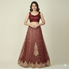Sanskriti Vintage Dark Red Long Lehenga Net Hand Embroidered Zardozi Unstitched