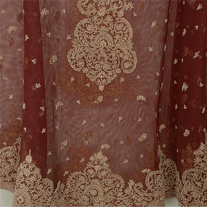 Sanskriti Vintage Dark Red Long Lehenga Net Hand Embroidered Zardozi Unstitched
