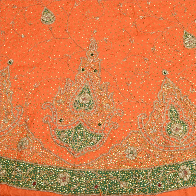 Sanskriti Vintage Orange Long Lehenga Pure Silk Hand Bead Patch Zardozi Unstitch