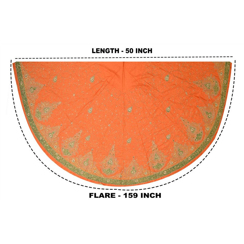Sanskriti Vintage Orange Long Lehenga Pure Silk Hand Bead Patch Zardozi Unstitch