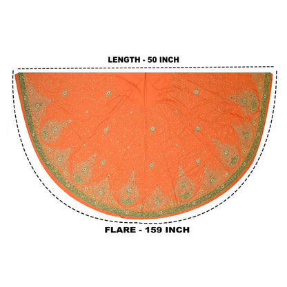 Sanskriti Vintage Orange Long Lehenga Pure Silk Hand Bead Patch Zardozi Unstitch