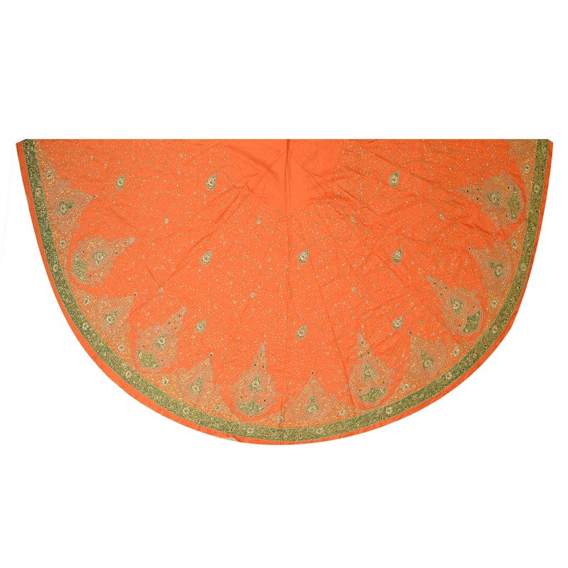 Sanskriti Vintage Orange Long Lehenga Pure Silk Hand Bead Patch Zardozi Unstitch