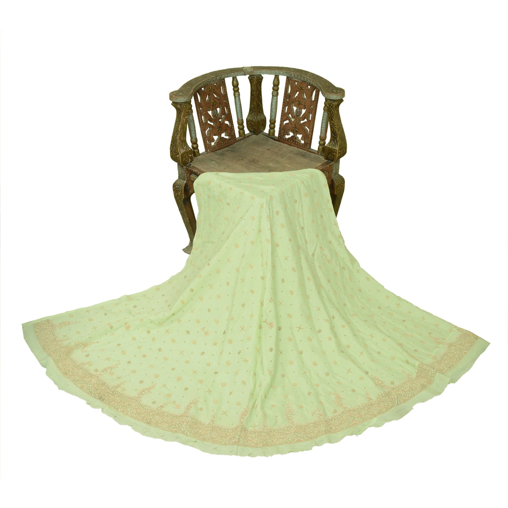 Sanskriti Vintage GreenLong Lehenga Satin Silk Hand Embroidered Zardozi Unstitch