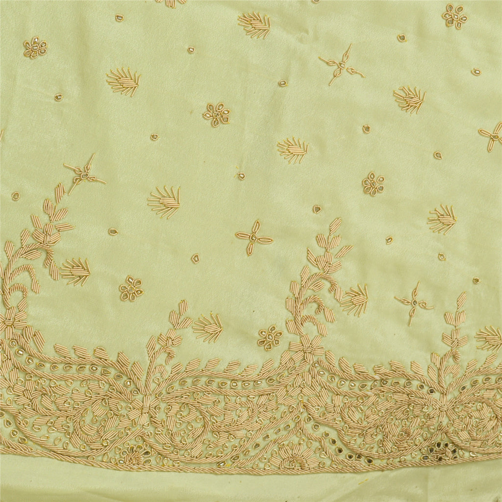 Sanskriti Vintage GreenLong Lehenga Satin Silk Hand Embroidered Zardozi Unstitch