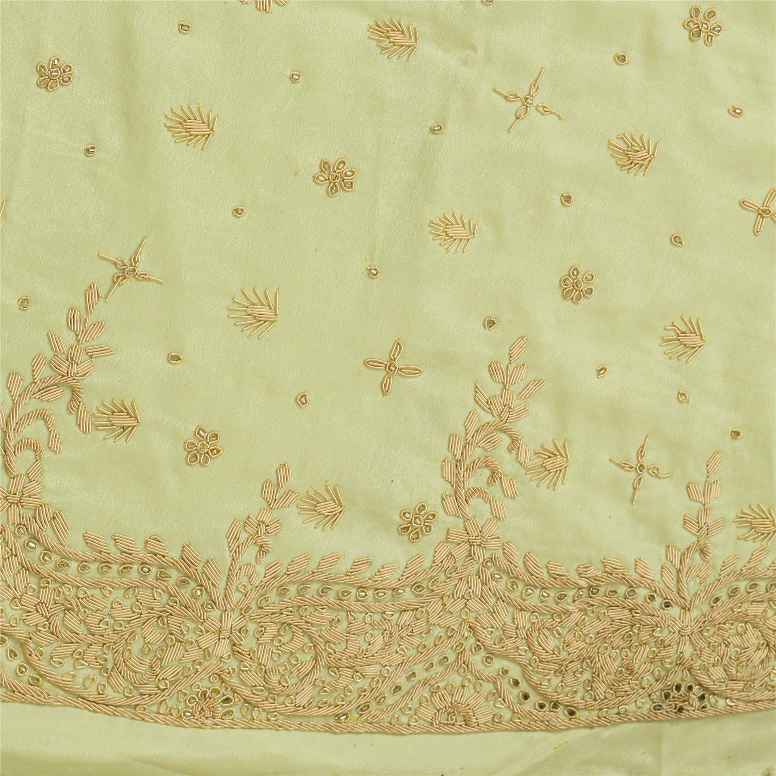 Sanskriti Vintage GreenLong Lehenga Satin Silk Hand Embroidered Zardozi Unstitch