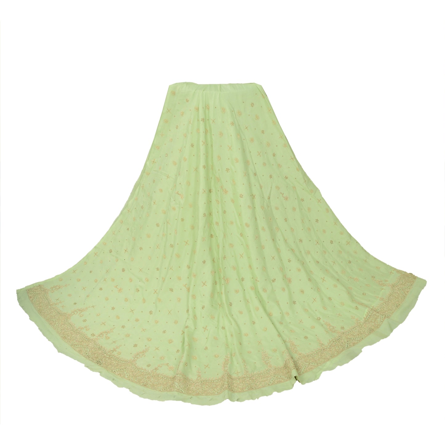 Sanskriti Vintage GreenLong Lehenga Satin Silk Hand Embroidered Zardozi Unstitch
