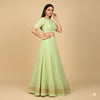 Sanskriti Vintage GreenLong Lehenga Satin Silk Hand Embroidered Zardozi Unstitch
