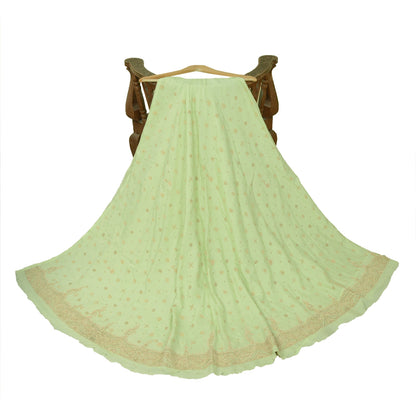 Sanskriti Vintage GreenLong Lehenga Satin Silk Hand Embroidered Zardozi Unstitch