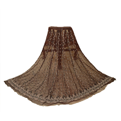 Sanskriti Vintage Brown Long Lehenga Net Mesh Hand Embroidered Zardozi Unstitch