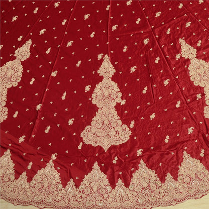Sanskriti Vintage Red Long Lehenga Satin Silk Hand Embroidered Zardozi Unstitch