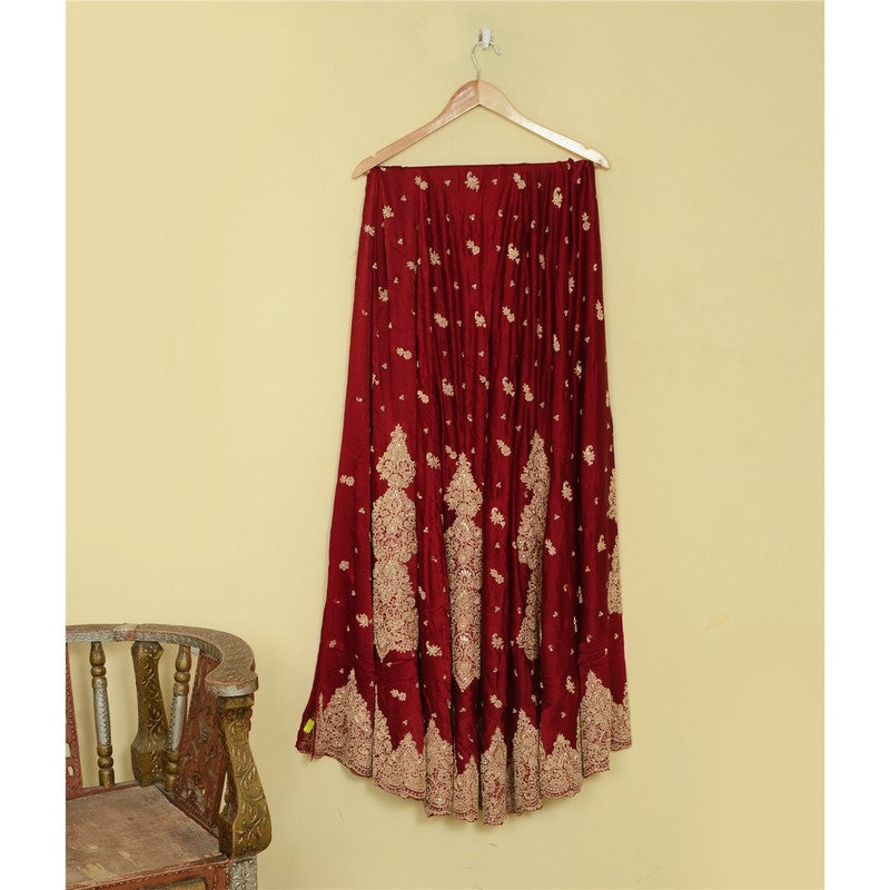 Sanskriti Vintage Red Long Lehenga Satin Silk Hand Embroidered Zardozi Unstitch