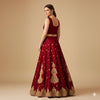 Sanskriti Vintage Red Long Lehenga Satin Silk Hand Embroidered Zardozi Unstitch