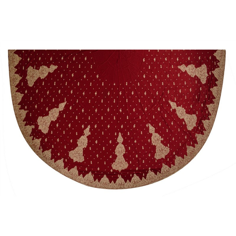 Sanskriti Vintage Red Long Lehenga Satin Silk Hand Embroidered Zardozi Unstitch